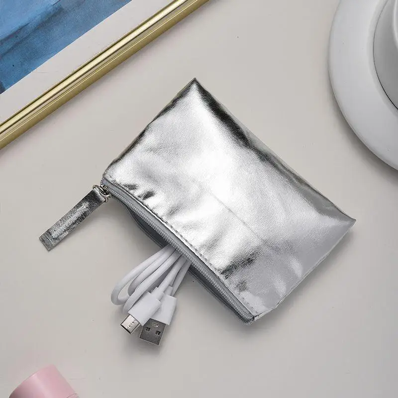 

PU Leather Zipper Coin Purse Rose Gold Silver Color Ultra-thin Card Coin Key Storage Bag Mini Wallet Purse Girls Gifts