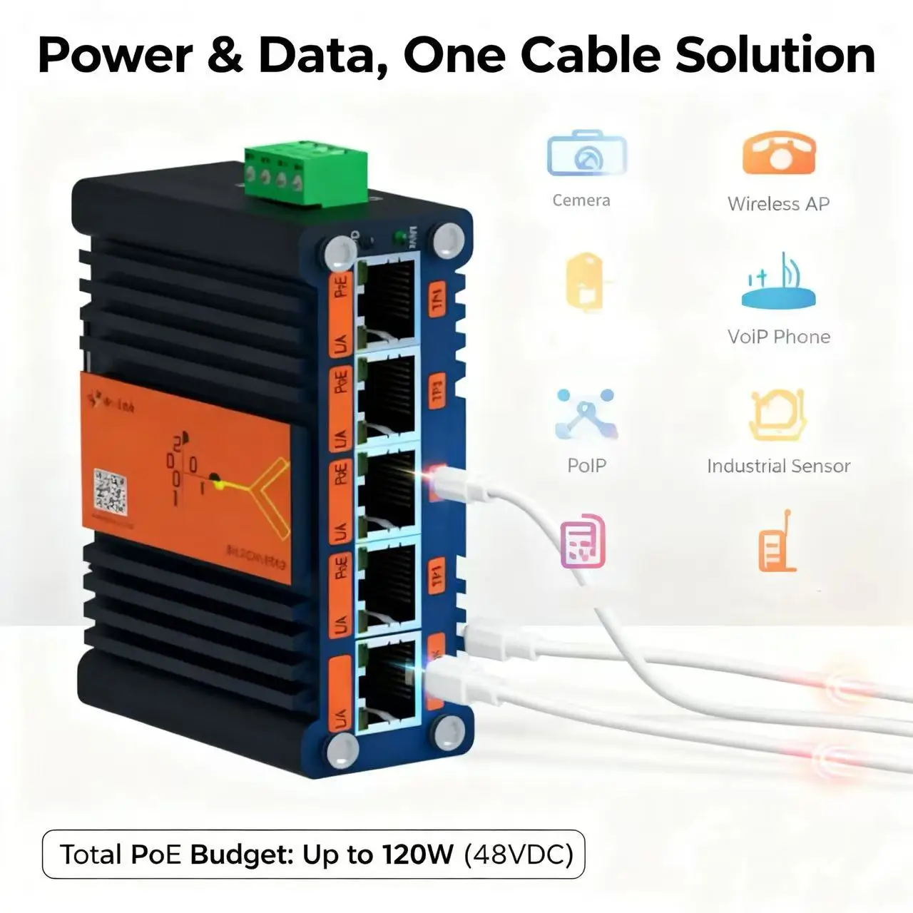 Mini Industrial 4-Port 10/100/1000BASE-T 802.3at PoE + 1-Port 10/100/1000T Ethernet Switch 10Gbps