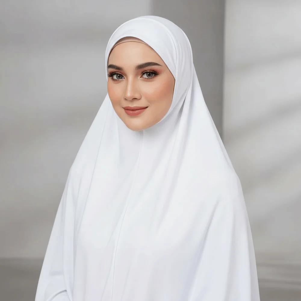 

Breathable Jersey Solid Color Instant Hijab Full Coverage Wrinkle-Resistant Women Khimar Drapey Texture Four-Way Stretch