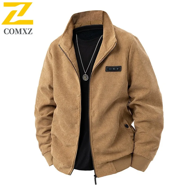 

COMXZ New Corduroy Jacket Hollow Design Travel Versatile Jackets Shirt Turn Down Collar Trendy Men Casual Stand Collar Coat