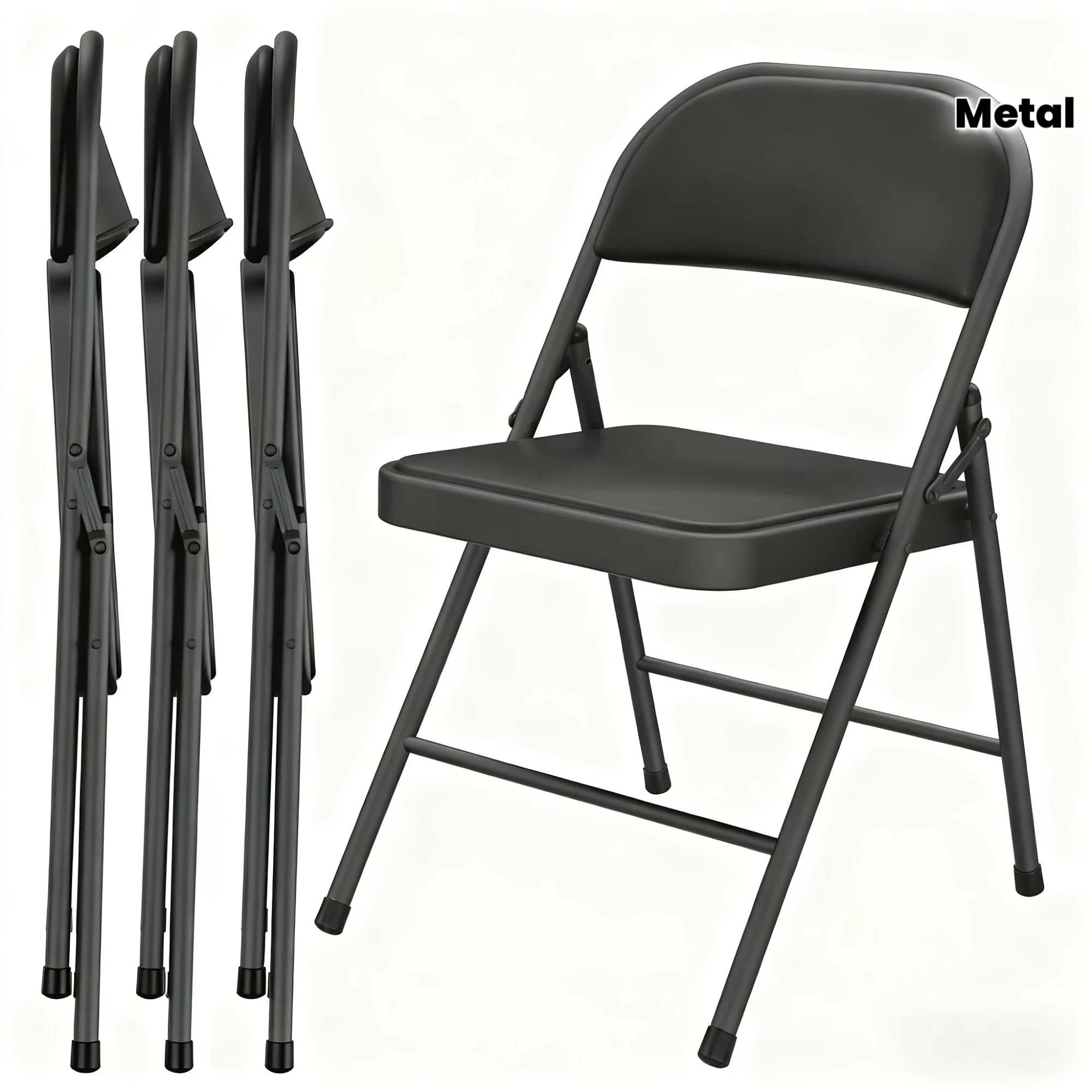 4PCS Folding Chair, No Assembly. PU Leather Cushion, Steel Frame, 300lbs Capacity. Indoor/Outdoor, Home Office Patio Party Use.