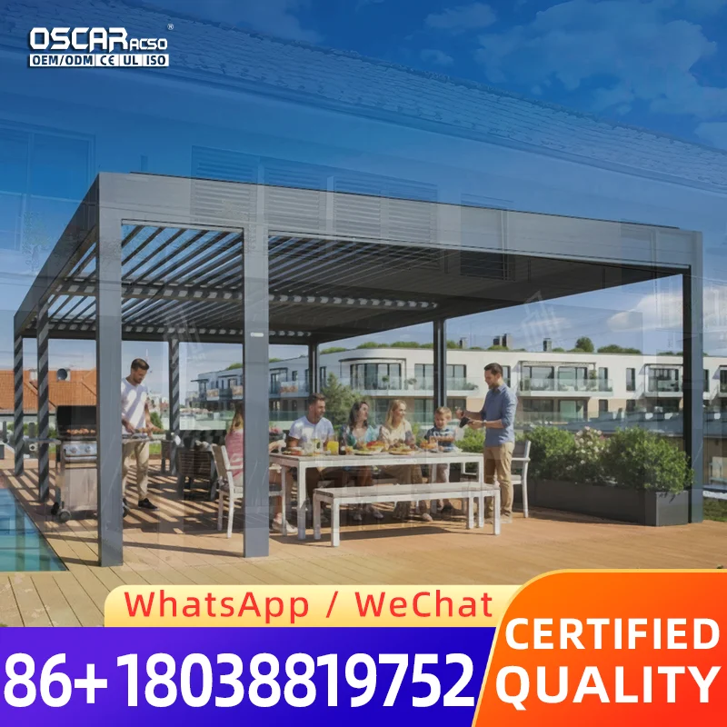 Standard Size 40ft Container Loading Electric Metal Weatherproof Louvre Roof Gazebo for Garden Pergola Use in Outdoor Backyard p