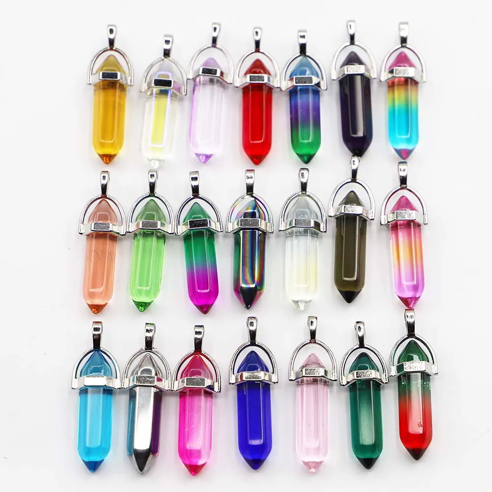 Quality Natural Agate Glass Multicolor Point Pillar Necklace Pendant Fashion Bracelet Jewelry Making Accessories Wholesale 30Pcs