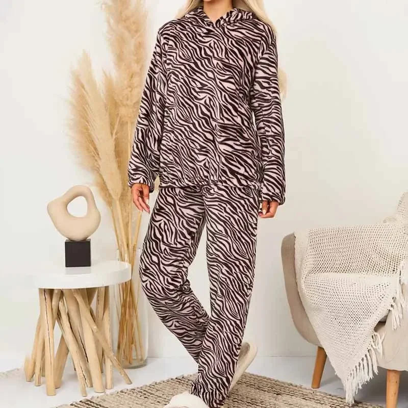 النساء رشاقته ملابس خاصة طويلة الأكمام الفانيلا 2 قطعة منامة دعوى ملابس المنزل الدافئة مقنعين أعلى بانت المتسكعون ملابس نوم الموضة