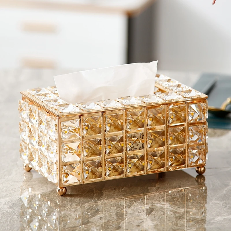 European Light Luxury Crystal Tissue Box Retro Coffee Table Paper Box Storage Living Room Desktop Decoration Elegant Accessories