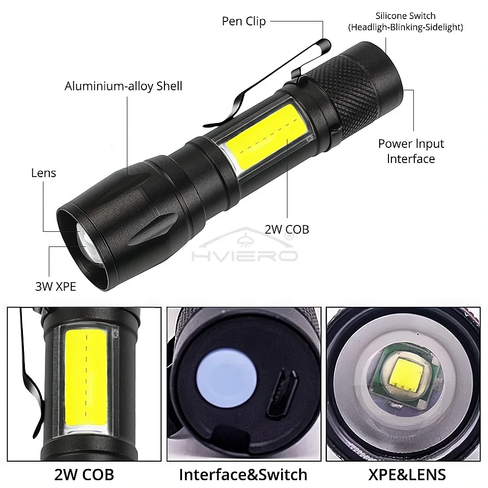 Flashlight Battery Charge Mini Led 5W Focus Adjustable Side Lamp Convenient Waterproof T6 Light Ultra Bright For Camping Hiking image 5