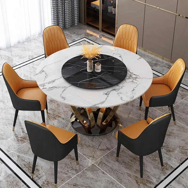 Italian luxury marble round table combination with tray-sized modern simple household dining table round table