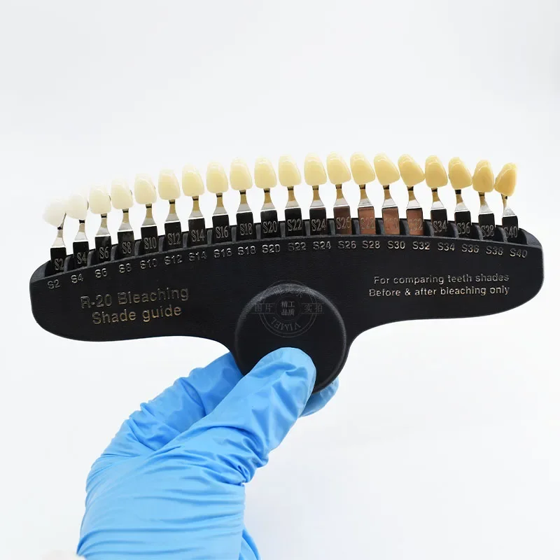 20 kolorów Zestaw do wybielania zębów 3D Przewodnik po odcieniach Komparator kolorów Lustro denti stry Zimne światło Wybielanie zębów Płyta dent tal