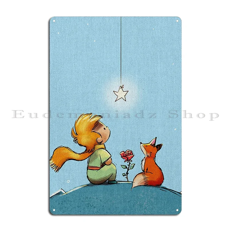 The Little Prince -Hungary the fox and the prince principe piccolo con volpe e rosa Metal Printing Wall Plaque Tin Sign Poster
