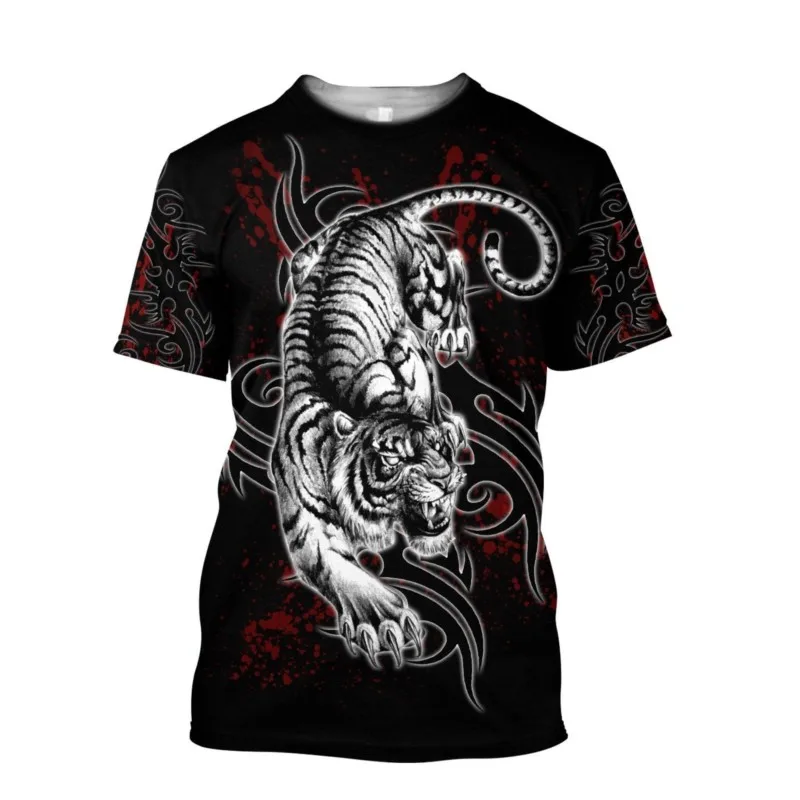 Tiger 3D Graphics Printing Summer Men\'s Sailor Collar Short Sleeve Boutique Fashion Comfortable Trend Harajuku Quick Dry T-shirt