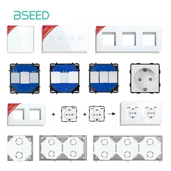 BSEED-interrupteurs muraux avec panneau en verre blanc, fonctions, prises ue, prises électriques