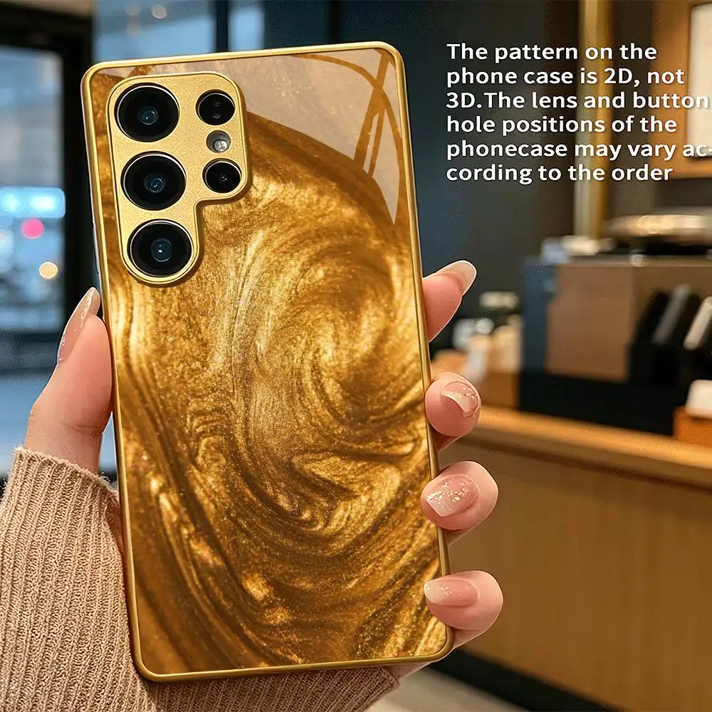 Golden sand patterned glass phone case suitable for Samsung Galaxy S26 S25 S24 S23 S22 S21 S20FE/Ultra/Plus anti drop back cover