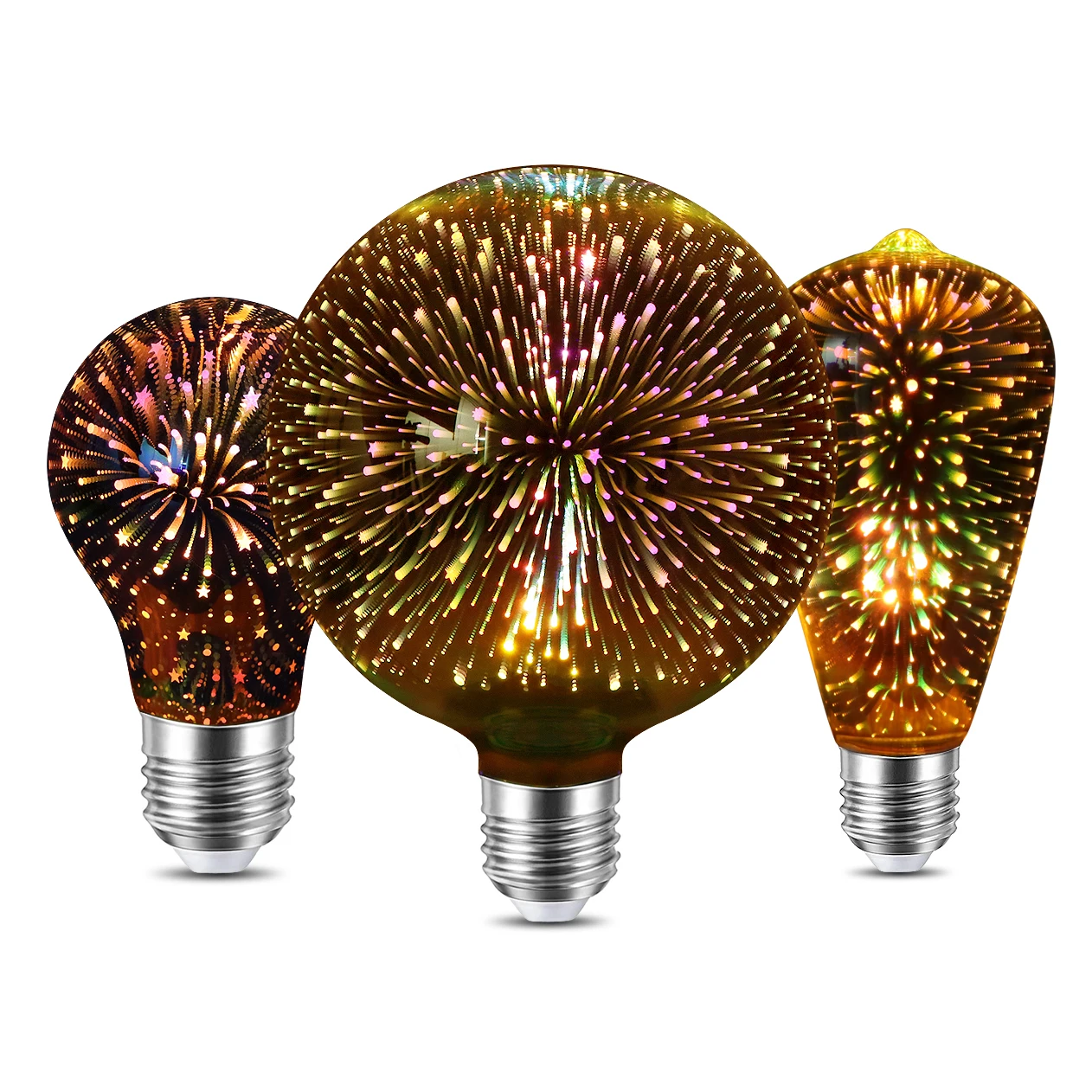 3D Fireworks Effect Vintage LED Incandescent Bulbs Retro Edison Lamp E27 AC110V-220V Holiday Decoration Light Bulb G80 G125