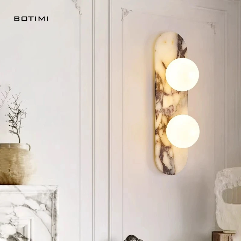 

BOTIMI Nordic Marble Wall Lamp With Round Glass Lampshade For Living Room Bedside Wall Sconce Aisle Bedroom Lighting