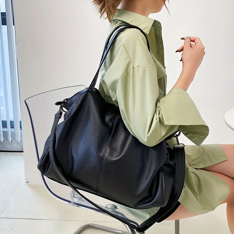 

Big Black Shoulder Bags for Women Large Hobo Shopper Bag Solid Color Quality Soft Leather Crossbody Handbag Lady Travel Tote Bag
