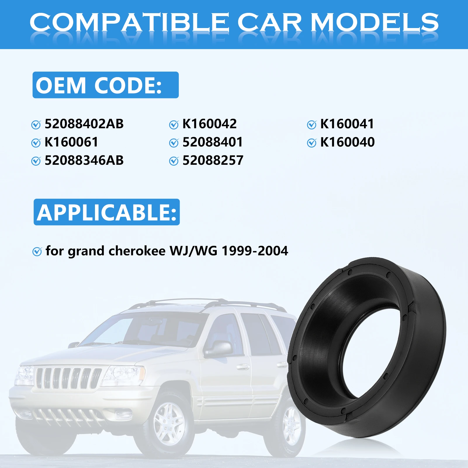 

8 PCS Rear Upper/Lower Coil Spring Insulator Kit 52088402AB K160061 FOR Grand Cherokee 1999 2000 2001 2002 2003 2004