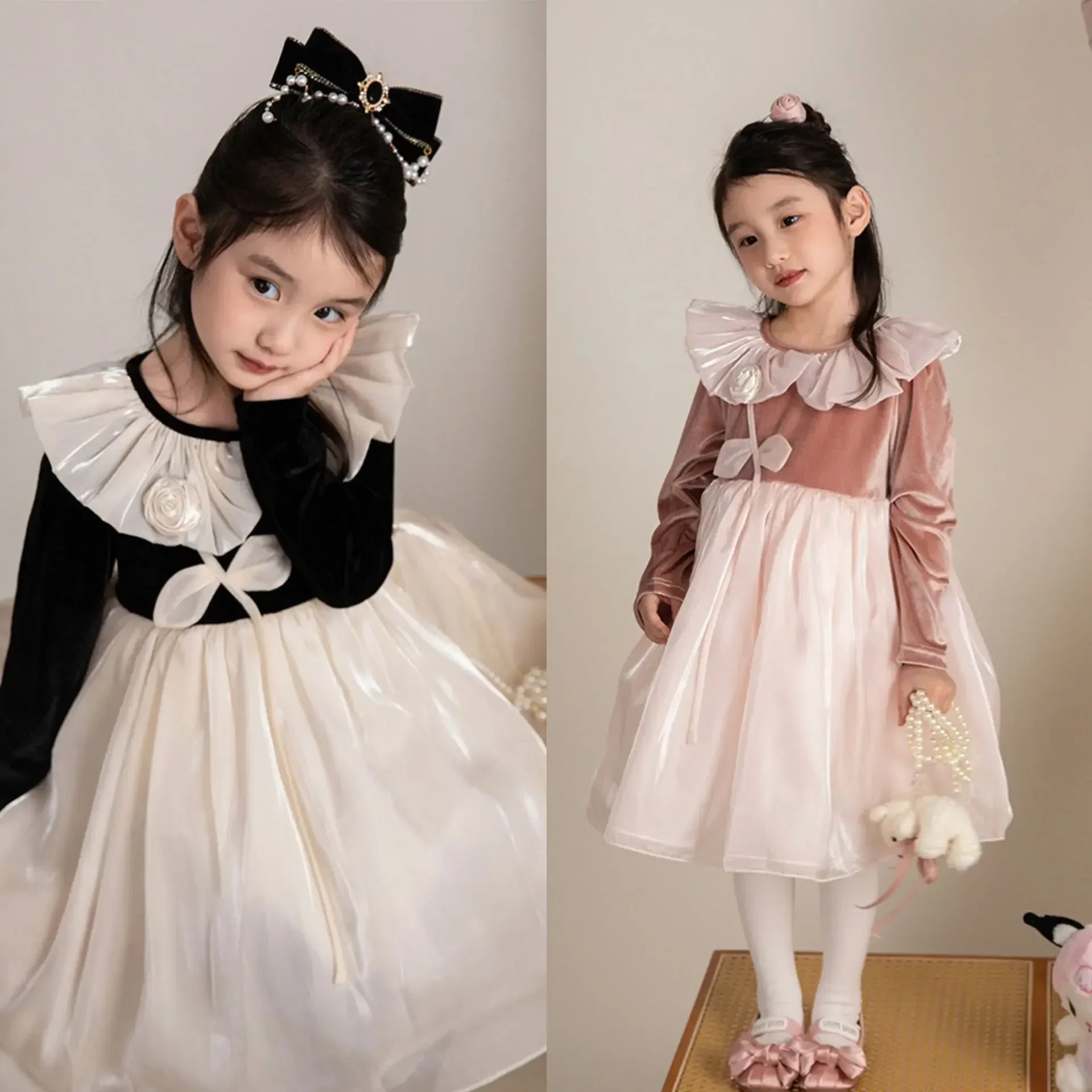 Girls Dress 2024 Autumn Collection New Flower Cute, Gentle and Sweet Long Skirt  Girl Designable Clothes