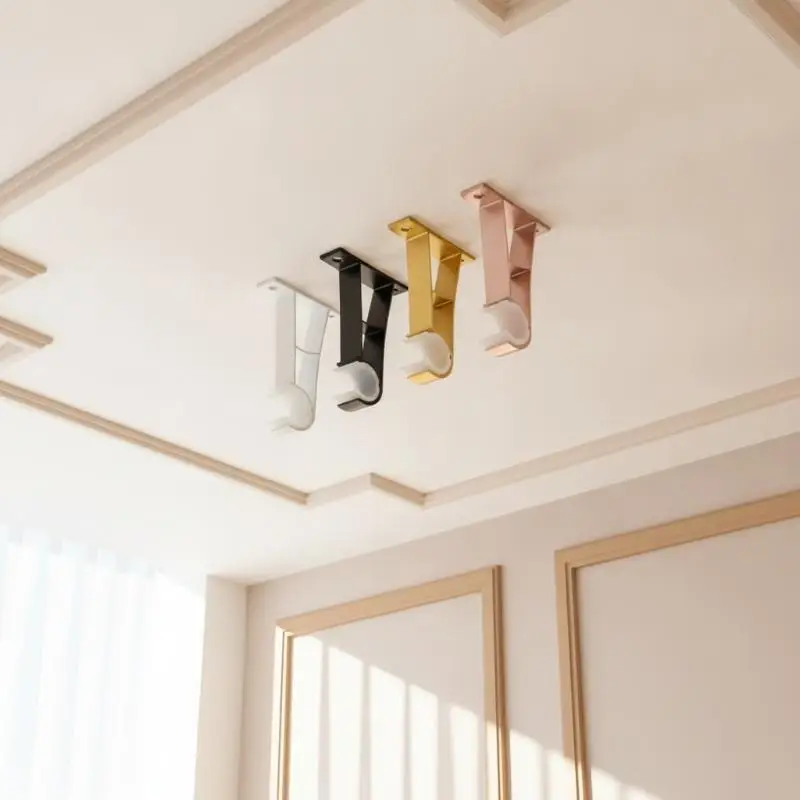 Double Curtain Rod Bracket 4Pcs Heavy Duty Metal Set Load-bearing Window Curtain Pole Holder Base for Bedroom Living Room