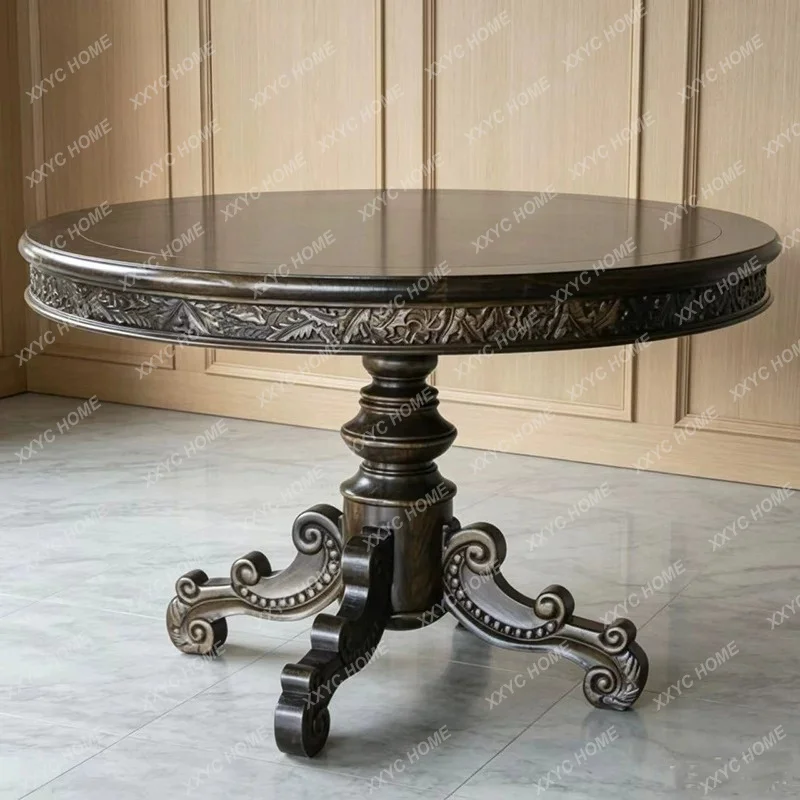 Style Solid wood round table Ancient and modern logs Customizable furniture Elm retro dining table