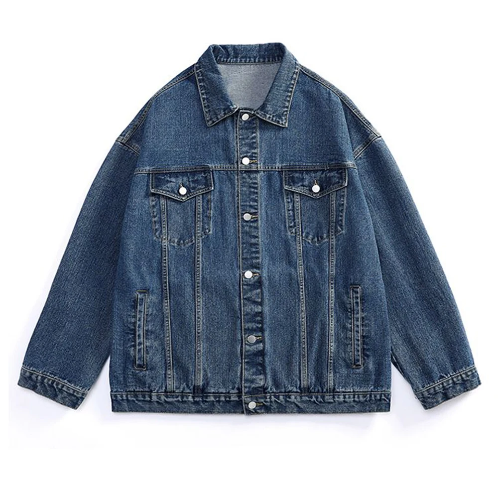 

2025 Autumn Vintage Four-pockets Denim Jackets For Men Retro Washed Loose Jeans Coats Streetwear Turn-down Collar Man Clothes