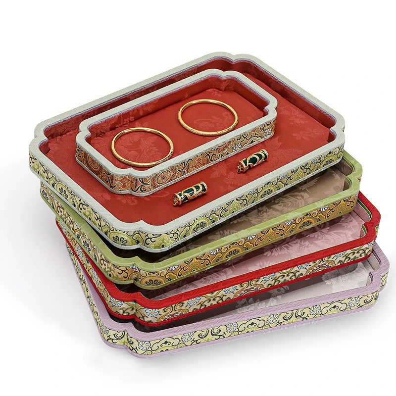

Vintage Jewelry Tray Necklace Earrings Ring Jewelry Display Showcases Silk Decorative Trays Women's Bracelet Organizer Holder