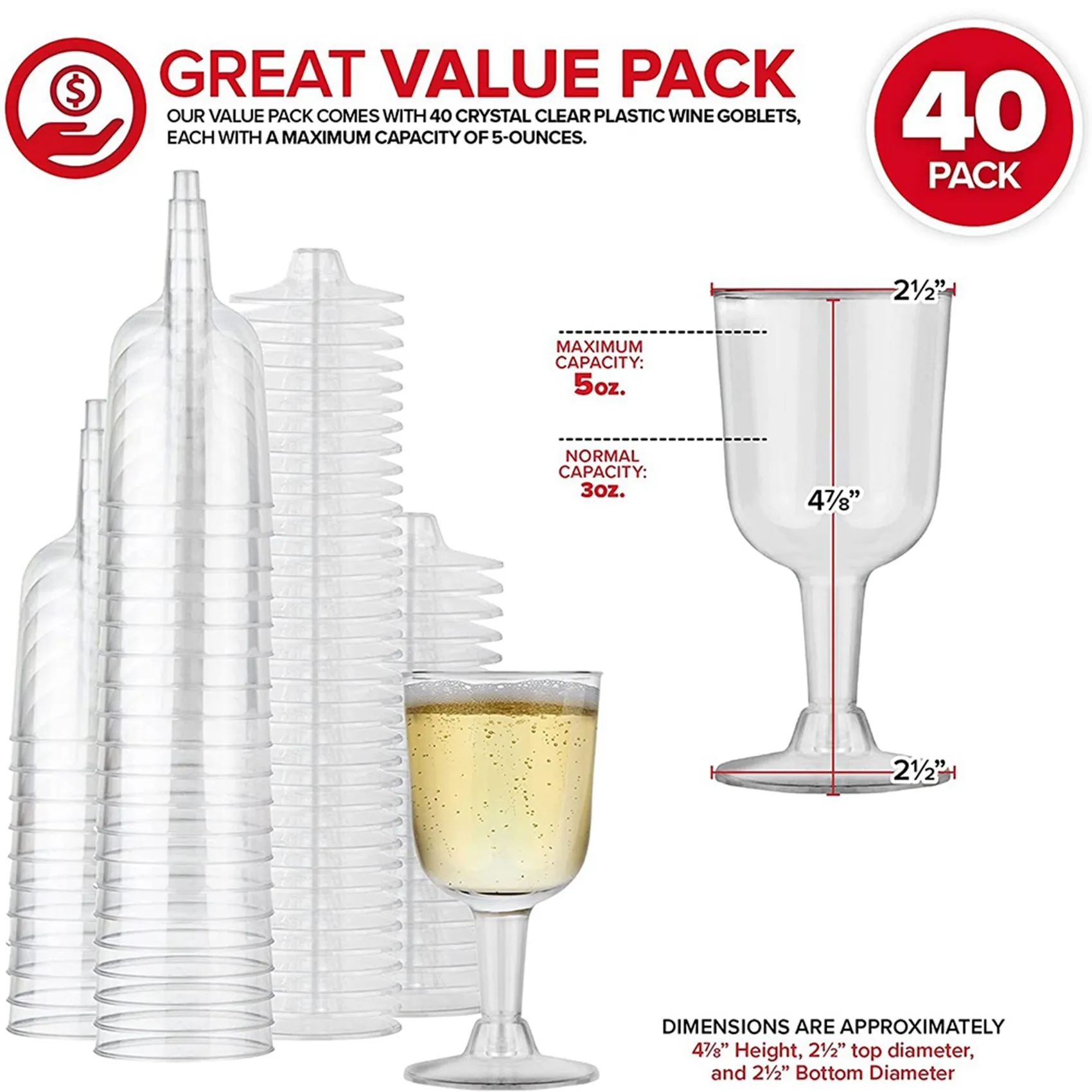 ABGG-Clear Plastic Wine Glass Recyclable - Shatterproof Wine Goblet - Disposable & Reusable Cups For Champagne, Dessert 80Pcs