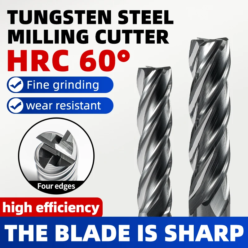 Image of HRC 60 Wolframstahl-Schaftfräser 1,0-20,0 mm 4-Schneidig Schwarz Beschichtet Edelstahl Spezial-Vertikalfräser CNC-Werkzeug Legierung