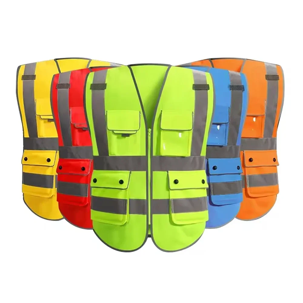 Reflective Working Vest High Visibility Safety Vests Multiple Pockets Construction Clothes Men Work Clothing Hi Vis Workwear