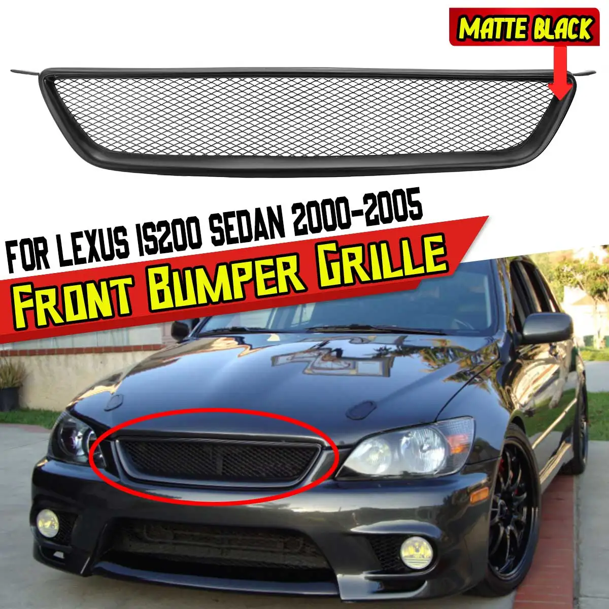 IS200 Car Front Bumper Center Grill Grille Mesh For Lexus IS200 Sedan 2000-2005 Front Upper Radiator Grille Racing Grills