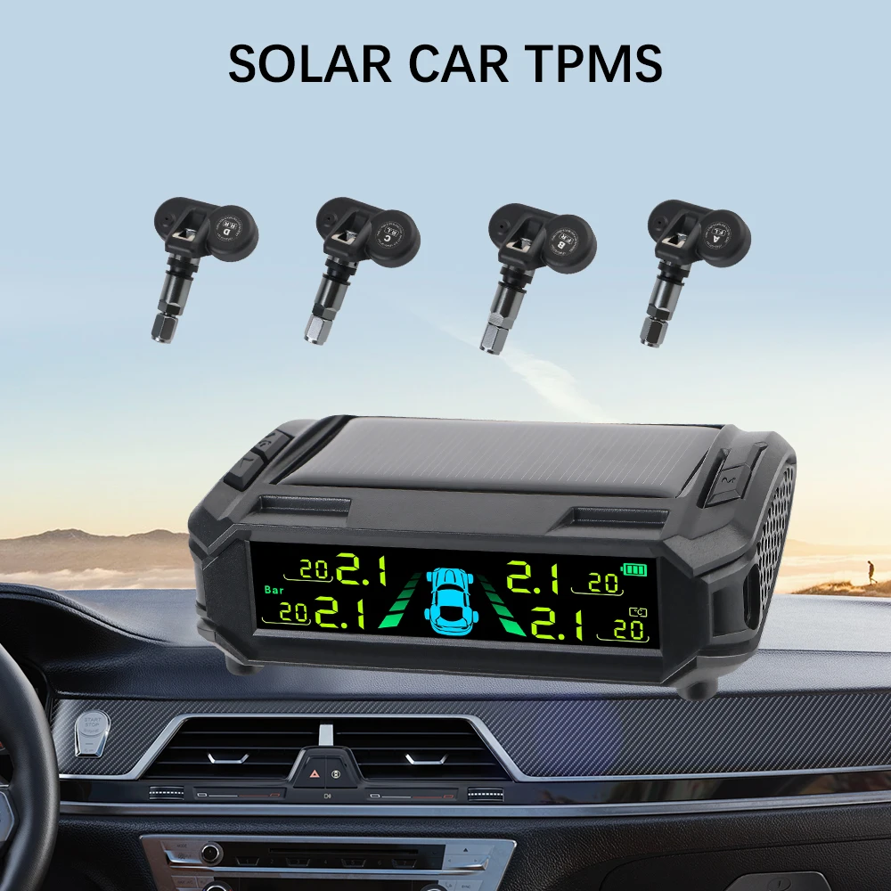 USB / Solar TPMS Car Tire Pressure Monitoring System Auto Security Alarm Systems Tyre Temperature Monitor Digital LCD Display