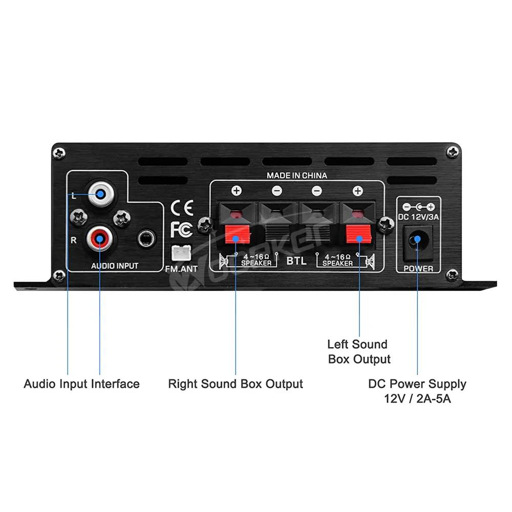 Woopker Sound Amplifier Channel 2.0 HIFI Bluetooth Amp Home Digital Audio 12V3A AK380 AK370 AK280 AK270 AK170 for Car Bass Trebl