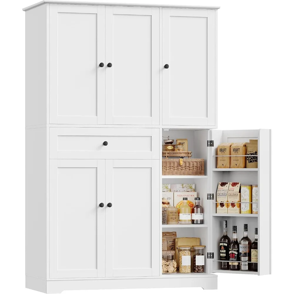 

68 Tall Kitchen Pantry Storage Cabinet, Modern Kitchen Hutch Cabinet with Doors and Shelves, Freestanding Food Pantry wi