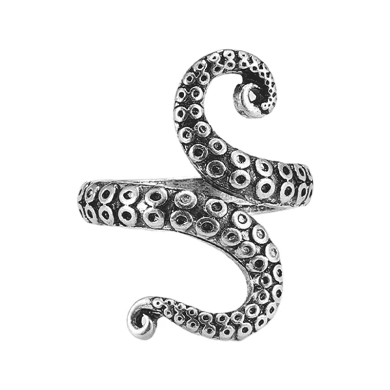 1PC New Retro Creative Silver Color Octopus Open Ring Deep Sea Monster Octopus Tentacle Ring Men Domineering Jewelry