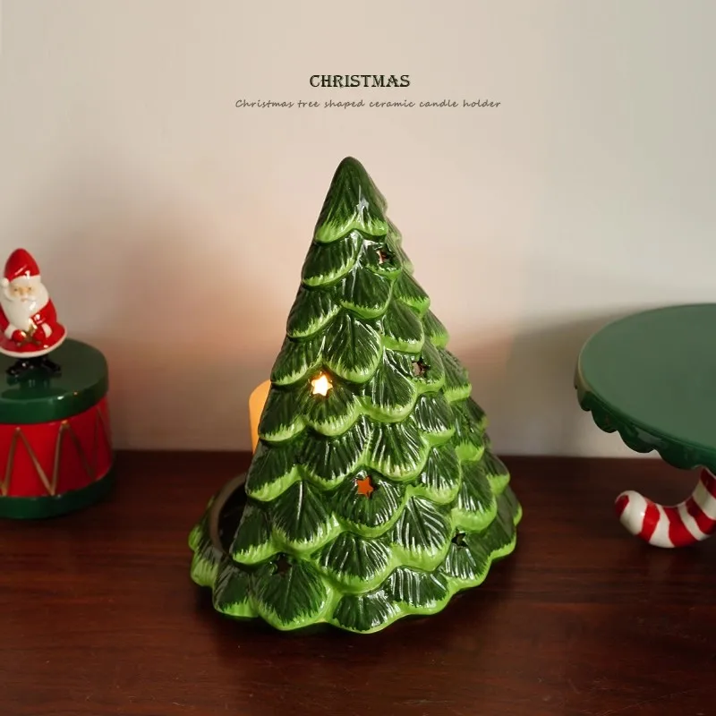 Hand-painted Large Ceramic Candlestick Christmas Tree Candle Holder Festive Home Decoration