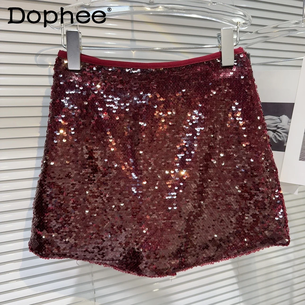 

fashion Solid Color Sequined Fabric Skirt Women 2024 Autumn New Sexy Girl Hip Skirt Mini Black Skirt Korean Fashion Clothing