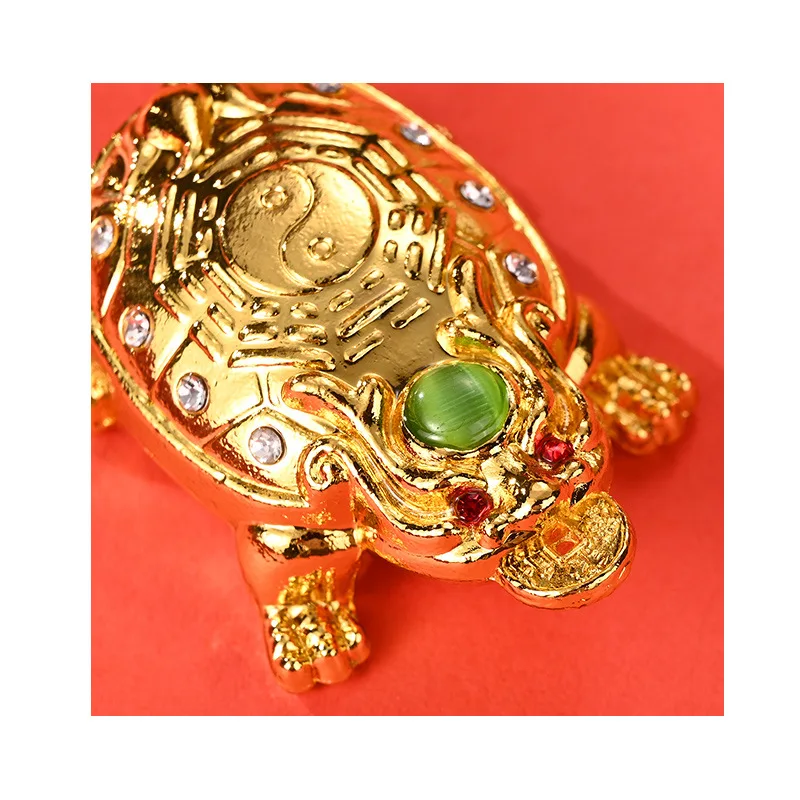 Golden Dragon Turtle Feng Shui Ornament Gems Inlaid Bagua Home Decor Gift Box