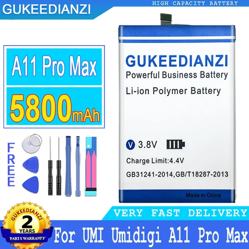 

5800mAh GUKEEDIANZI Battery For UMI Umidigi A11 Pro Max Big Power Bateria