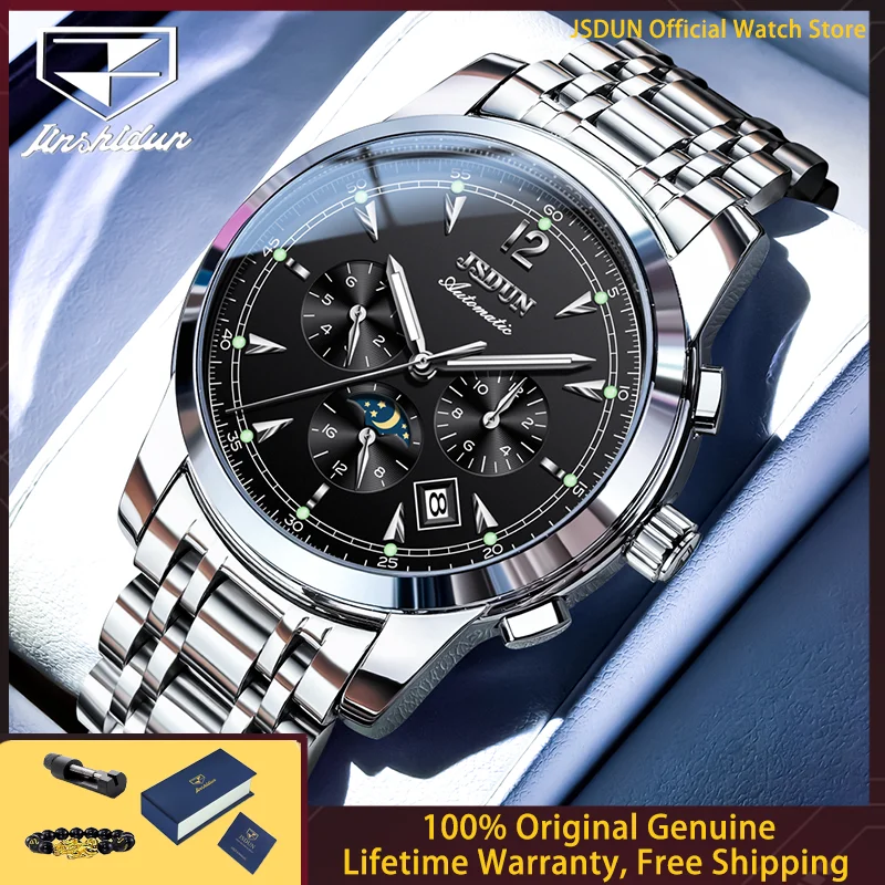 JSDUN 8750 Luxury Men Original All Automatic Mechanical Watch Brand Bestseller Multi functional Moon Phase Waterproof Men Watch