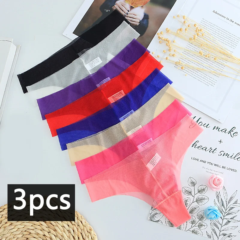 

3 Pcs Hot Sale Sexy Ladies Cotton Mesh Transparent Panties Thongs String Fashion LowRise Women Thin Underwear Seamless Briefs