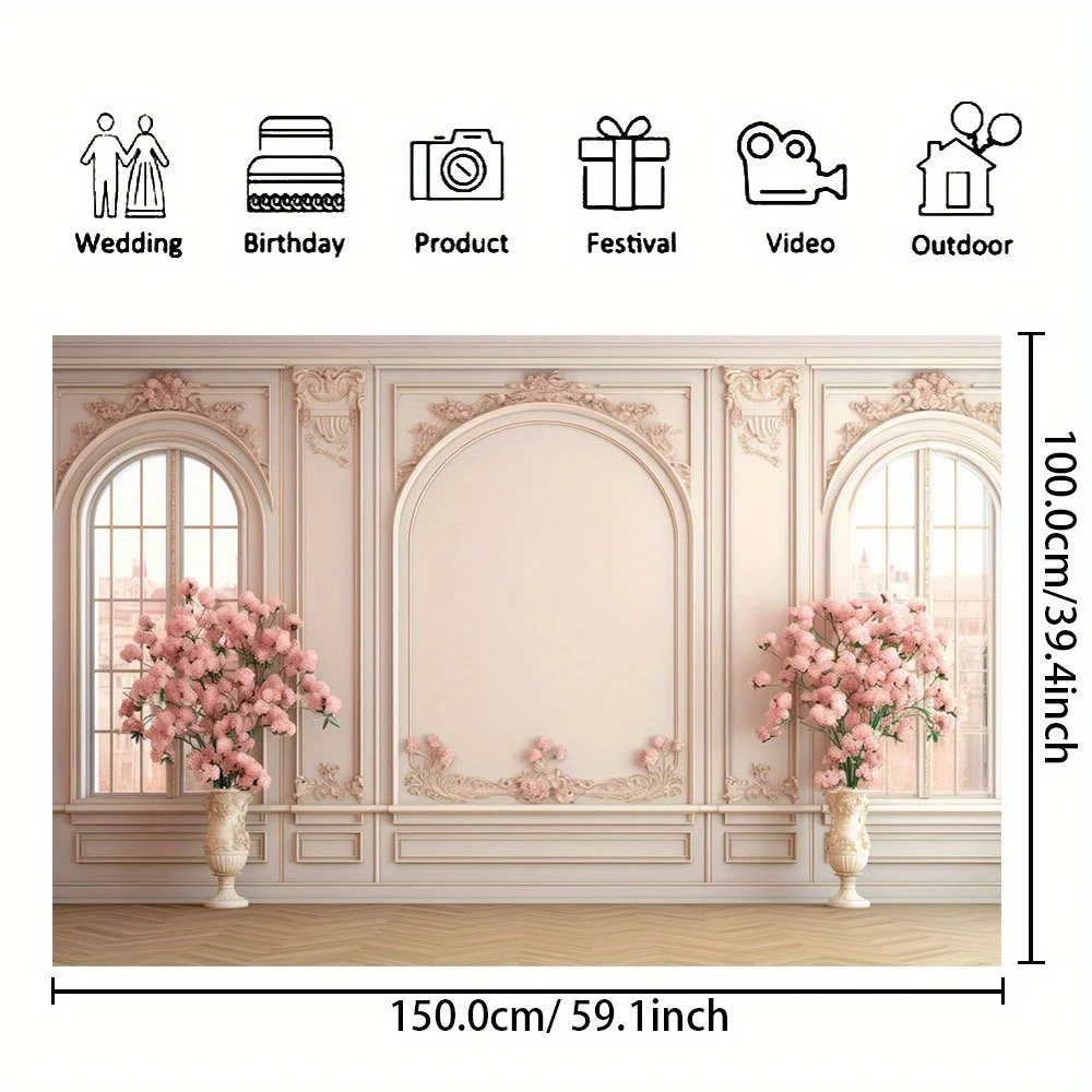 Rose vase pink wall panel photography background, baby gift party birthday party decoration banner