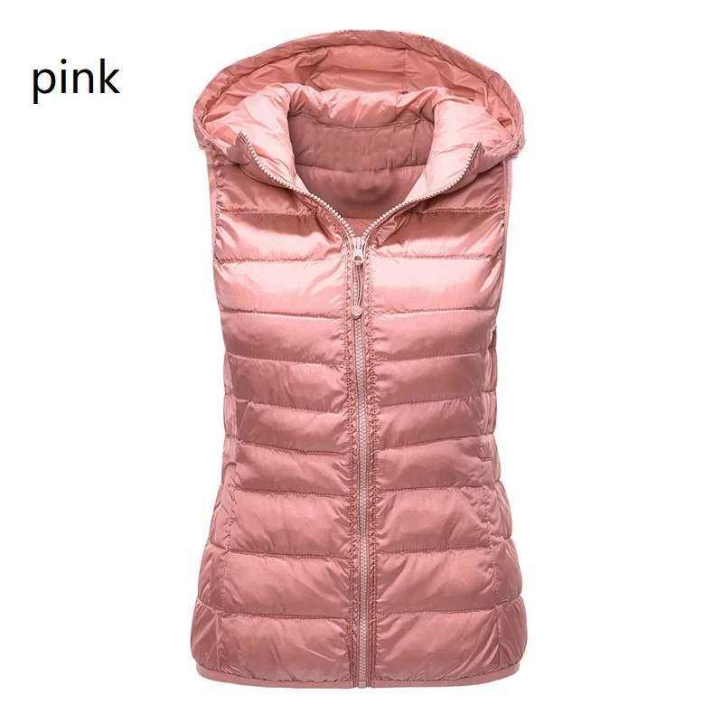 Women\'s Vest Super Light Down Vest Jacket Winter Round Neck Slim Sleeveless Jacket