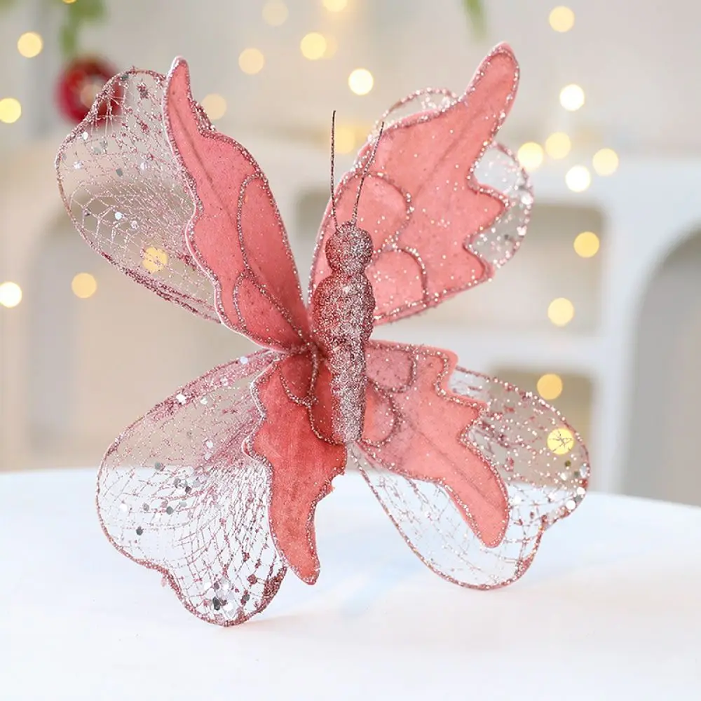 Creative Fabric Butterfly Pendant Glitter Powder Christmas Tree Hanging Decor Holiday Party Gift Package Home Supplies