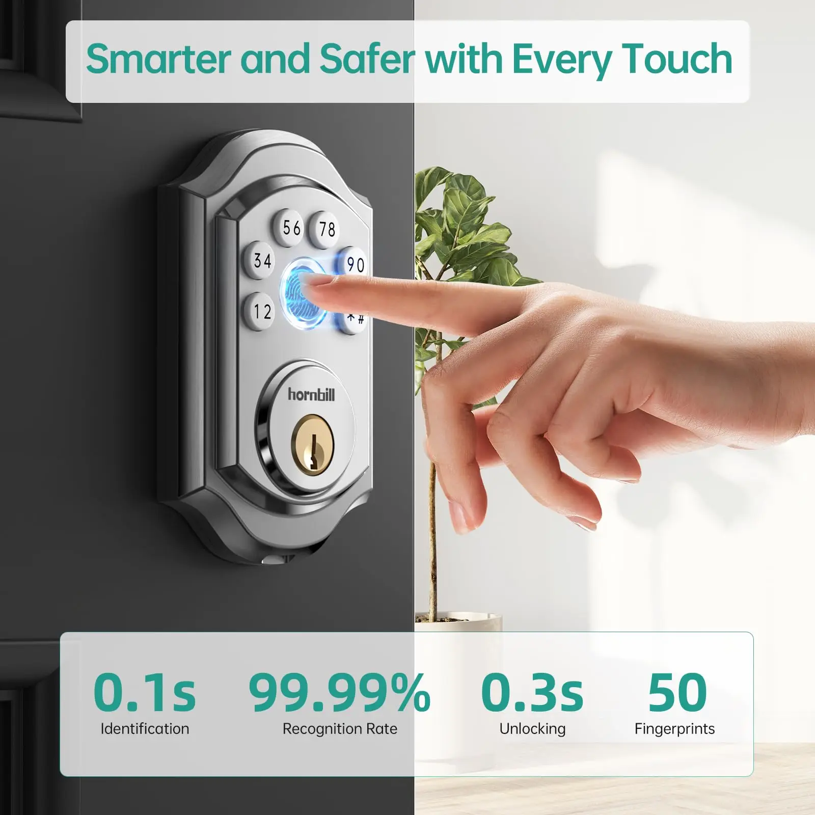 Hornbill A5 Fingerprint Smart Front Door Lock Keyless Entry Deadbolt Electronic Digital Locks Auto Lock App For Home Office