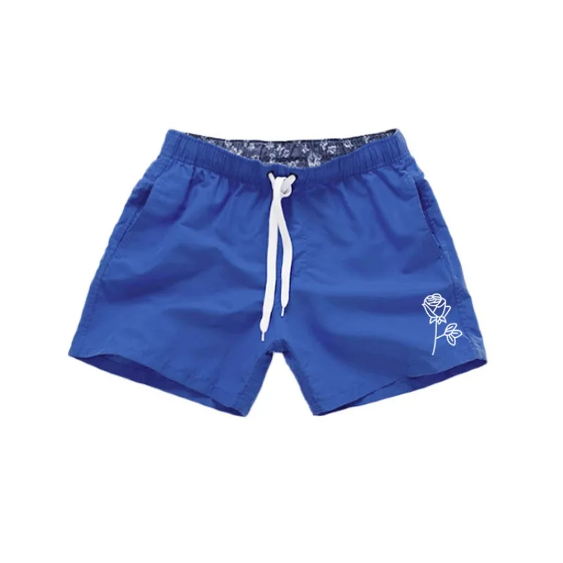 Asian Size Men's Rose Print Swim Shorts Quick Dry Casual Beach Board Shorts Summer Drawstring Trunks with Pockets