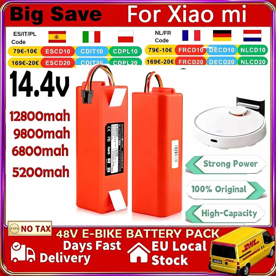 14,4V 9800mAh Li-Ionen Ersatzakku für Roboter-Staubsauger, für Xiaomi Robot Sweeper S50 S51 S55 Zubehör Ersatzteile
