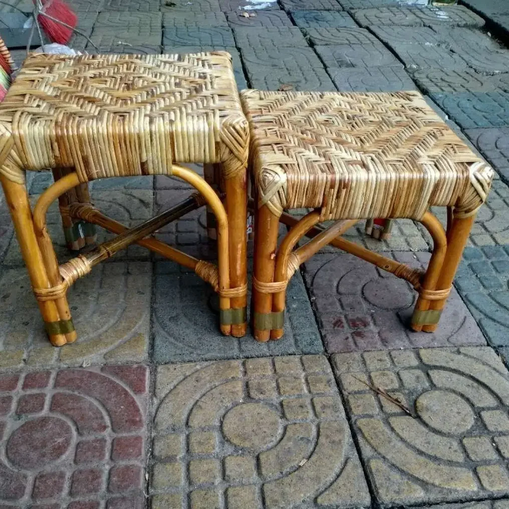 Rattan woven small stool four-square strong farm shoe changing stool outdoor classical Pure hand garden balcony patio furniture