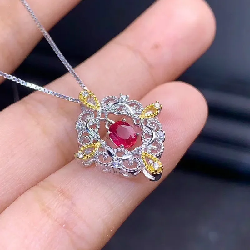 Natural RubyGemstone Pendant Oval Cut Pendant Necklace 925 Sterling Silver Fine Jewelry for Women Luxury Jewelry Designers