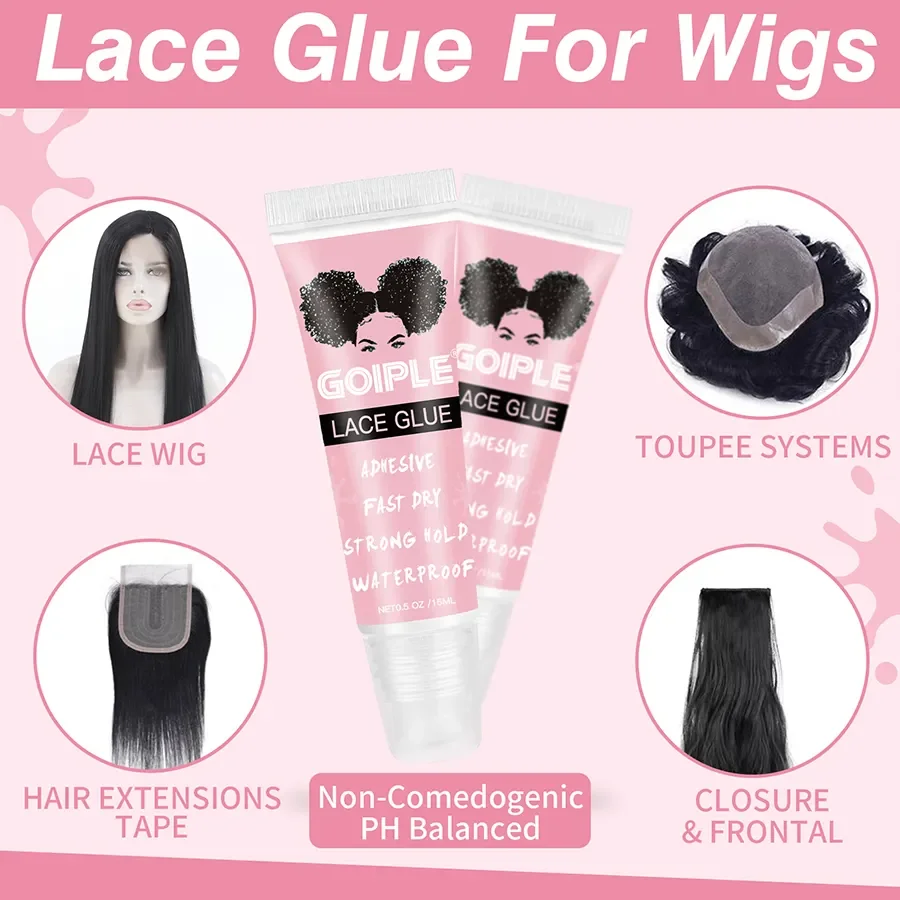 GOIPLE 15ml Wig Lace Glue Fast Dry Strong Hold Super Bonding Invisible Waterproof Adhesive For Wigs Synthetic Hair Bonding Glue