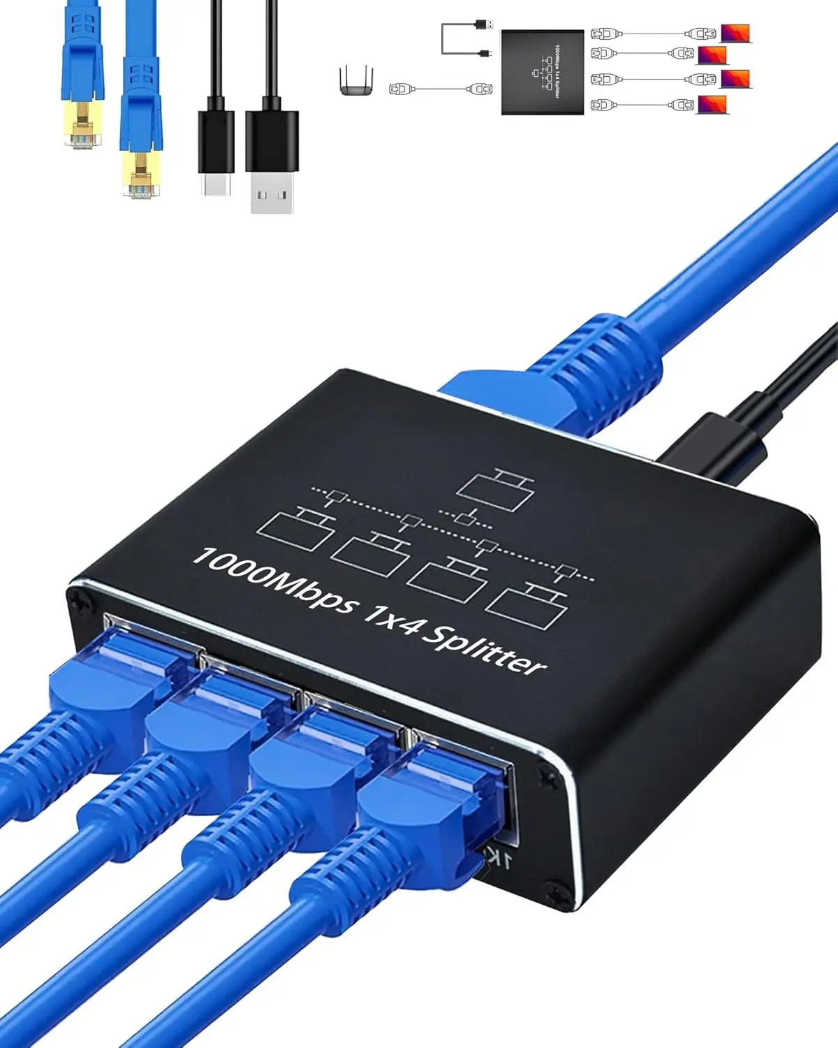 

1000Mbps Ethernet Splitter 1 to 2/4 Network Extension RJ45 LAN Internet Splitter HUB for PC Laptop Router TV-Box Digital TV
