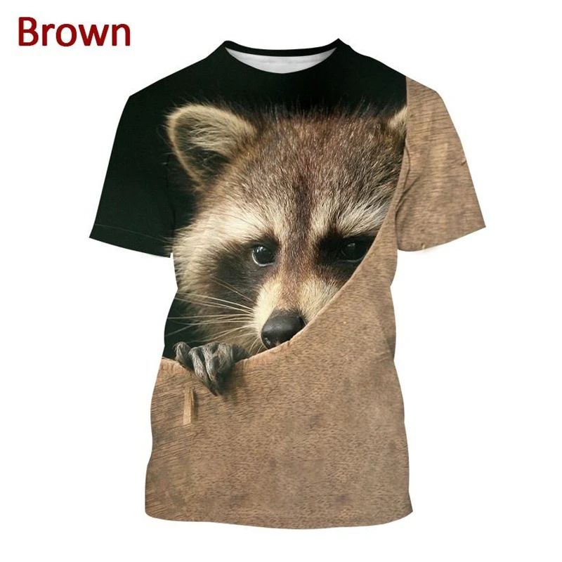 Cute Raccoon Graphics T Shirts Summer Fashion Short Sleeve Funny 3D Animals Printed Mens T-shirts Casual Oversized Harajuku Tees